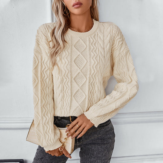 Damen Grobstrickpullover mit strukturiertem Zopfmuster EB