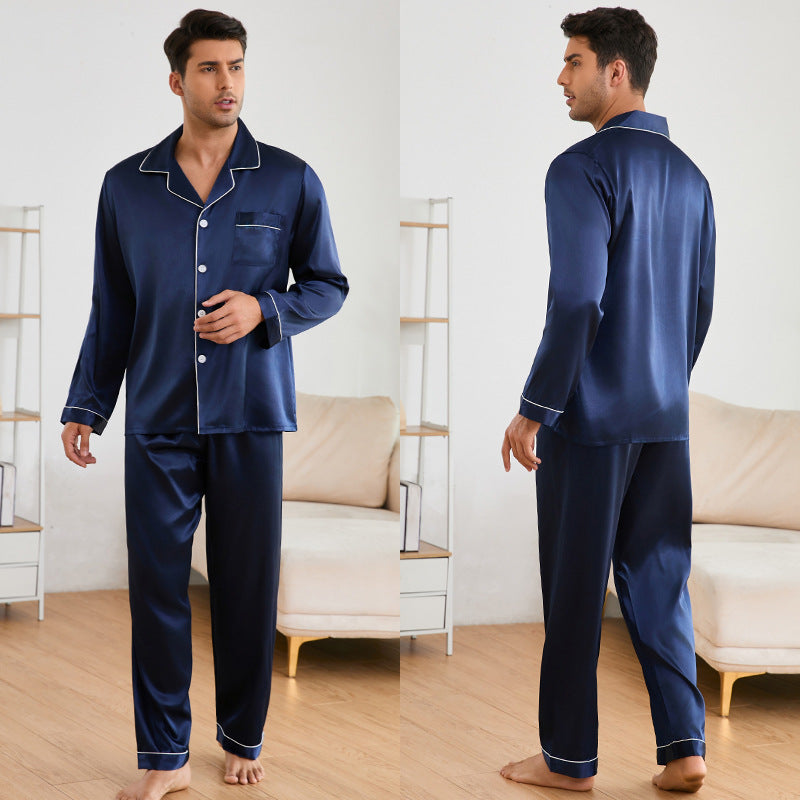 Herren Satin Schlafanzug-Set mit klassischem Kragen und eleganten Kontrastnähten EB