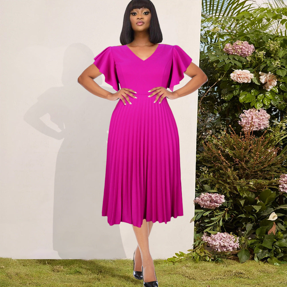 Damen Midikleid mit voluminösen Rüschensäumen und eleganter Faltenlegung EB