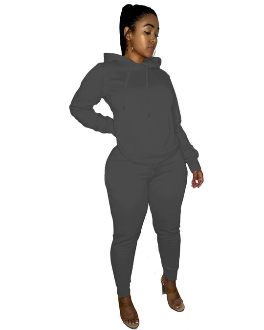 Damen nan tailliertes Hoodie- und Jogginghose-Set mit Kängurutasche, hohem Komfortbund und gerippten Knöchelbündchen EB