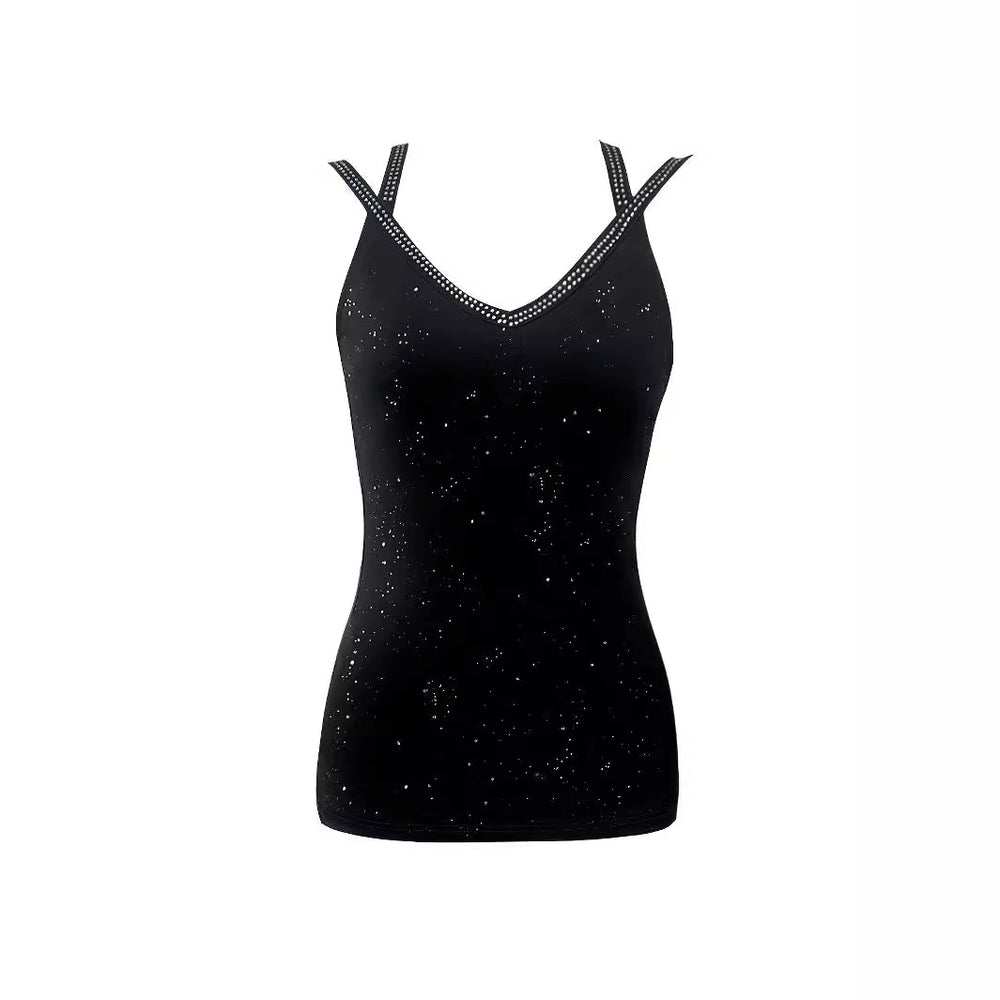 Damen Oberteil mit funkelndem Galaxie-Design und eleganten Spaghetti-Trägern EB