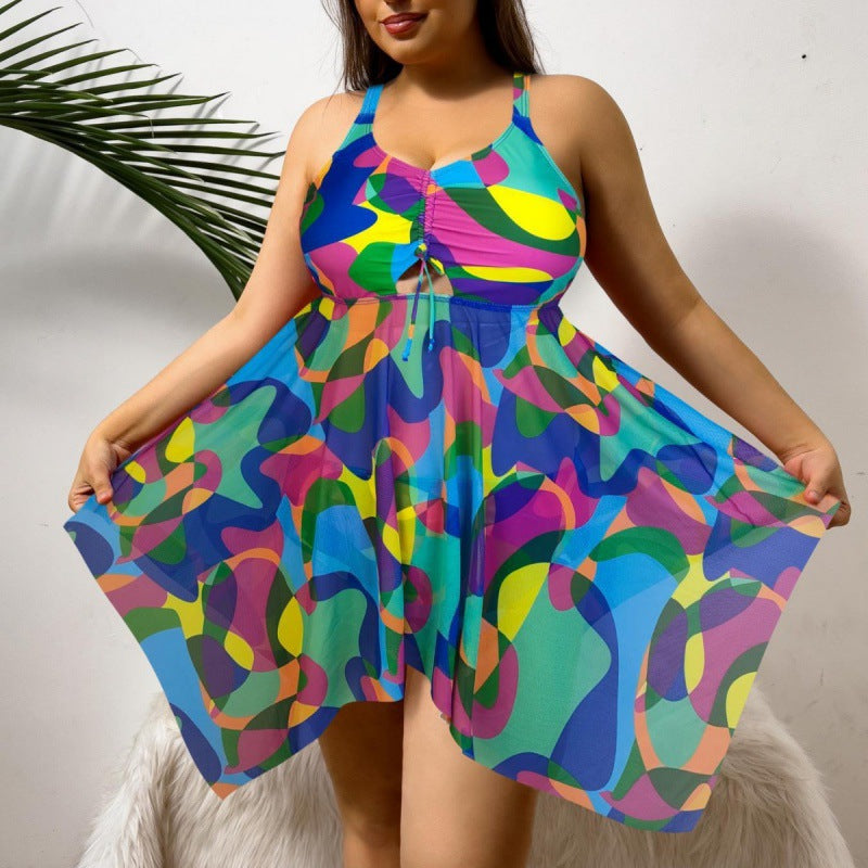 Damen vielseitiges Strandkleid mit modischem Schnitt und buntem Muster EB