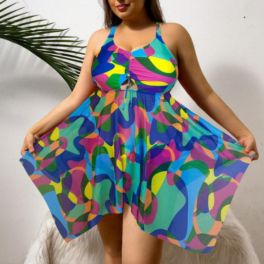 Damen vielseitiges Strandkleid mit modischem Schnitt und buntem Muster EB