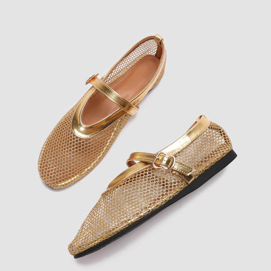 Damen Ballerinas mit elegantem Netzdesign und modischem Riemen EB