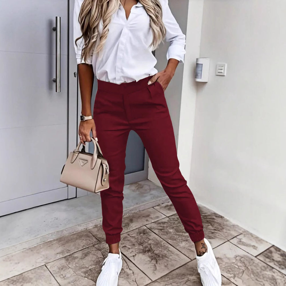 Damen bequeme Slim-Fit Chino-Hose EB