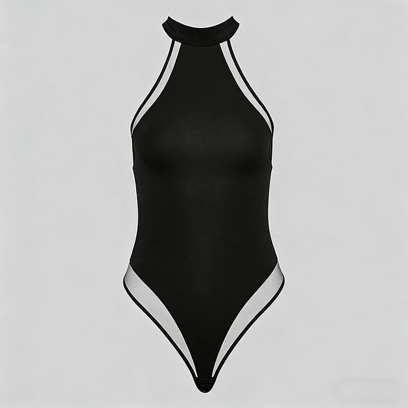 Damen Hochgeschlossene Body mit transparenten Einsätzen EB