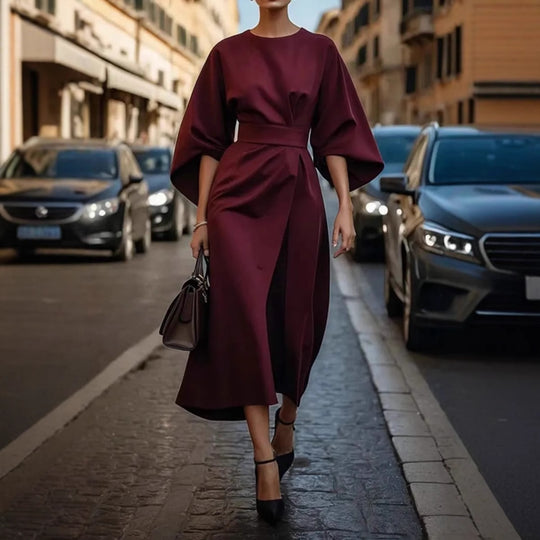 Damen Elegantes Maxikleid mit Befestigungsband und weitem Ärmel EB
