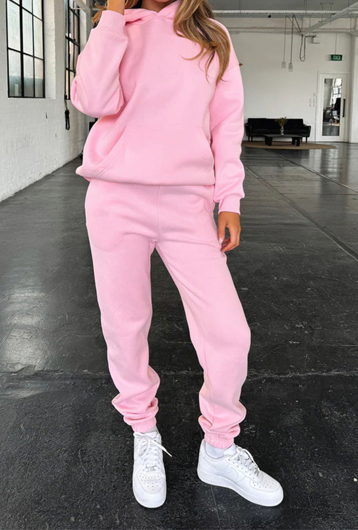 Damen Loungewear-Set mit oversized Kapuzenpullover und hochgeschnittener Kordelzug-Jogginghose aus Baumwollmischung EB
