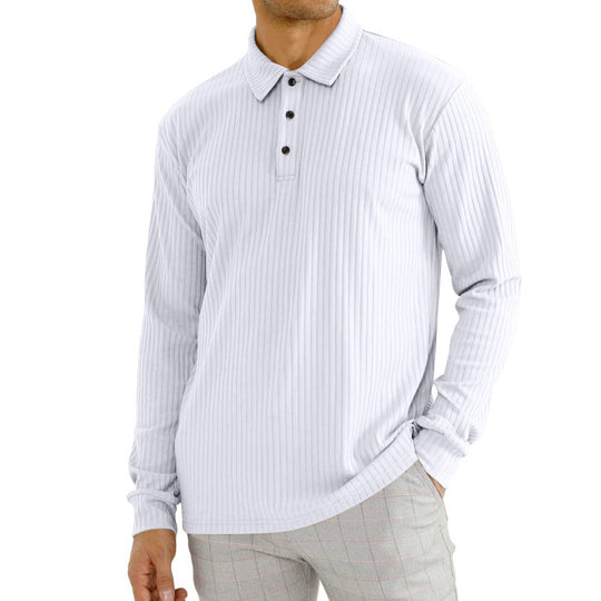 Herren Langarm-Polohemd mit strukturiertem Rippenmuster und Knopfdetail EB