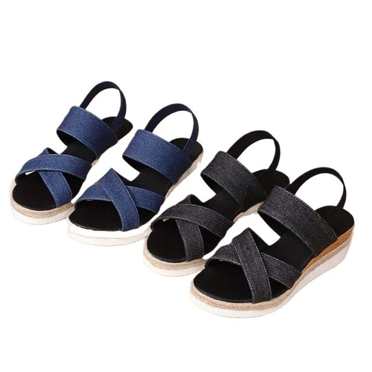 Damen Wedge-Sandalen mit elastischen Riemen und komfortablem Fußbett EB