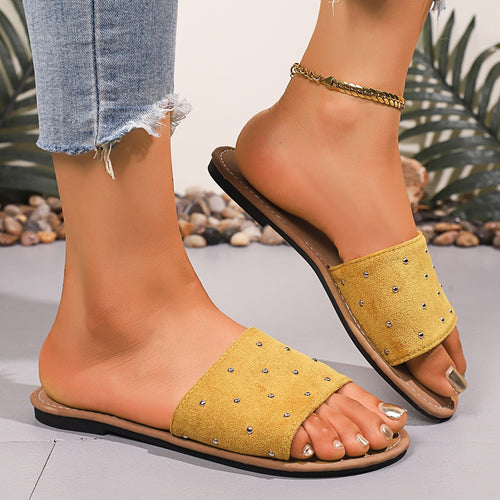 Damen modische Slides mit eleganten Metallakzenten EB