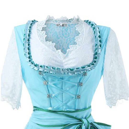 Damen nan romantisches Alpenkleid mit geschnürtem Mieder, Spitzeneinsatz und Taillenschärpe EB