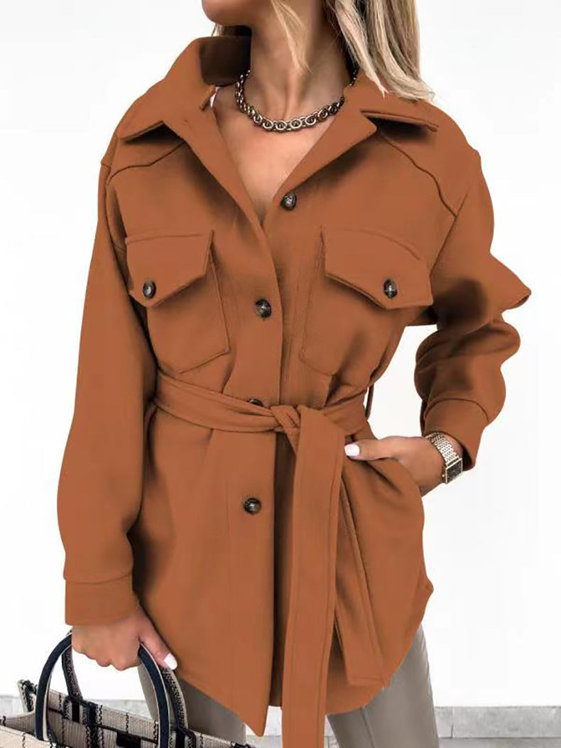 Damen Utility-Jacke mit modischem Gürtel und praktischen Taschen EB