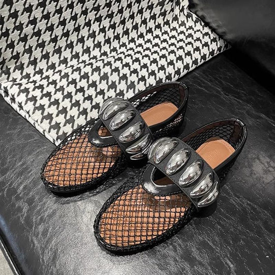 Damen Modische Mesh-Sandalen mit metallischem Akzent EB