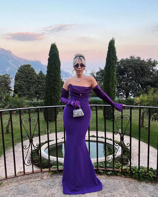 Damen Elegantes Meerjungfrau-Kleid mit schulterfreiem Design und langen Ärmeln EB