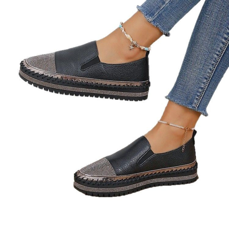 Damen Slip-On Plateau-Sneaker mit elegantem Glitzervorbau und rutschfester Sohle EB