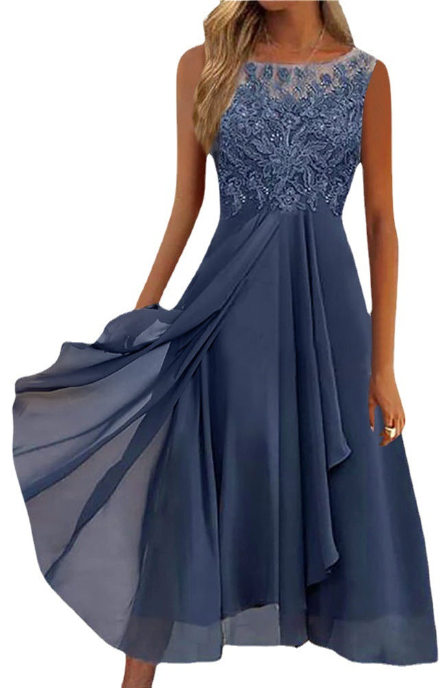 Damen elegante Cocktailkleid mit kunstvollen Spitzenakzenten EB