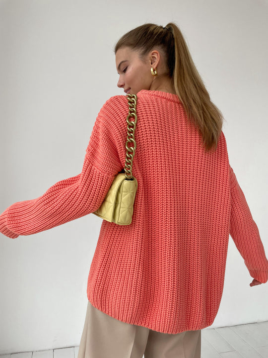 Damen lässiger Strickpullover mit strukturierter Mascheninterpretation und weitem Schnitt EB