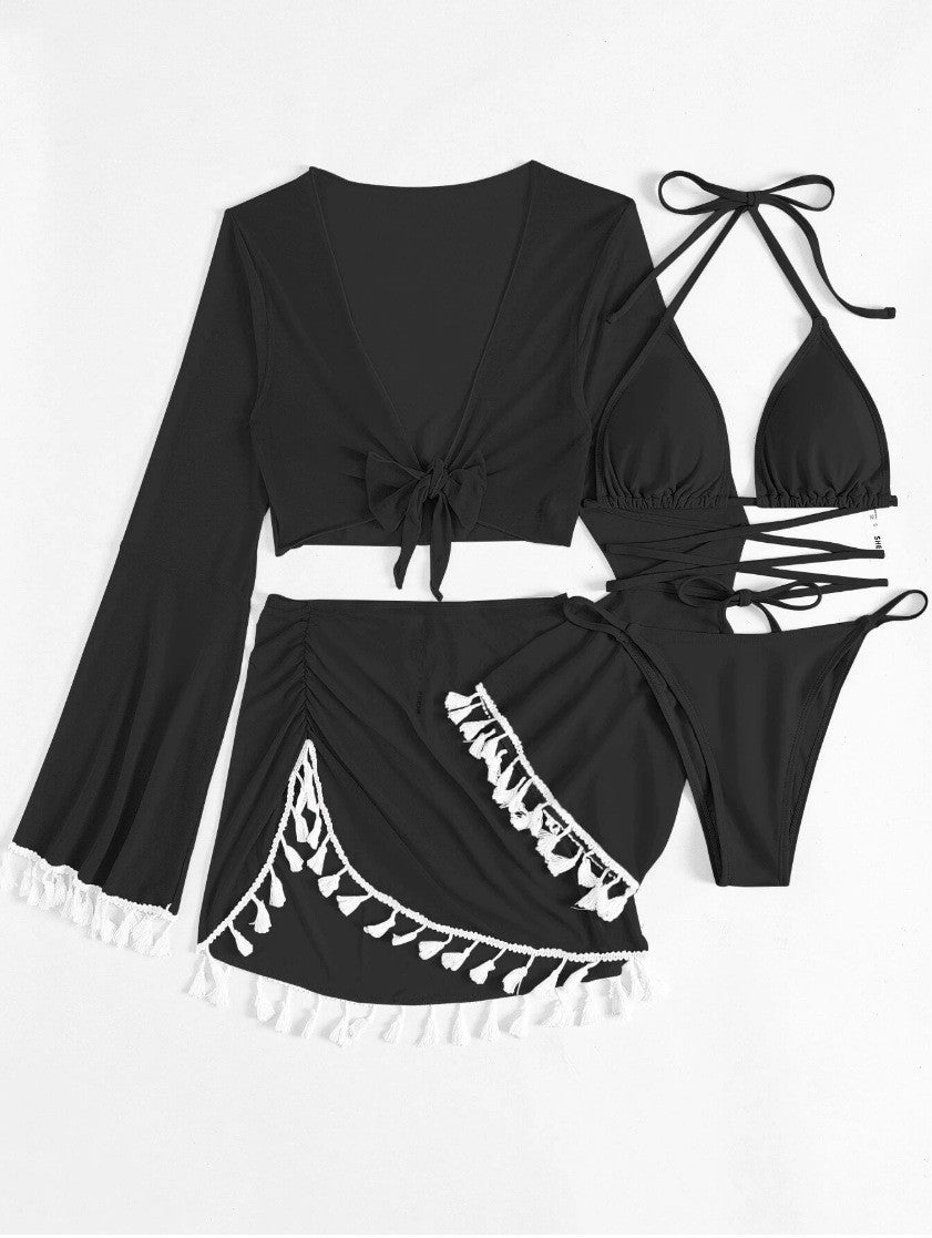 Damen Bikiniset mit elegantem Wickeloberteil und hohem Taillenrock EB