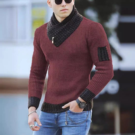 Herren Strickpullover mit hohem Kragen und strukturiertem Design EB