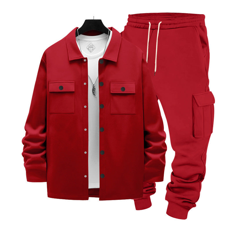 Herren nan lässiges Baumwoll-Misch Overshirt und Cargo-Jogger Set mit Kordelzug, Pattentaschen und elastischen Bündchen EB