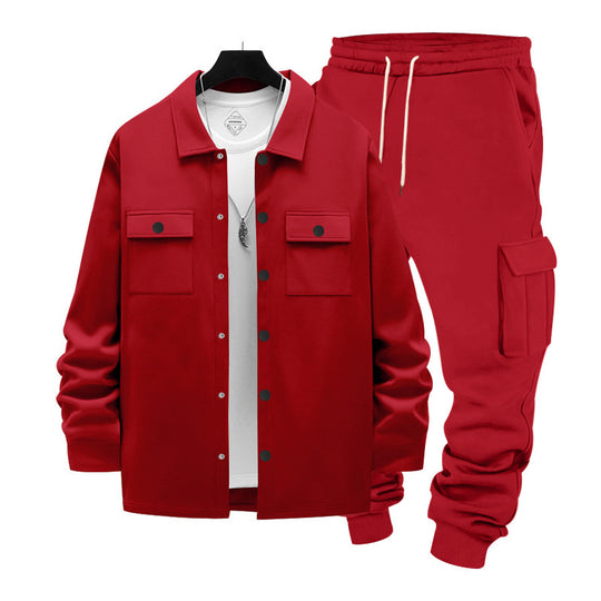 Herren nan lässiges Baumwoll-Misch Overshirt und Cargo-Jogger Set mit Kordelzug, Pattentaschen und elastischen Bündchen EB