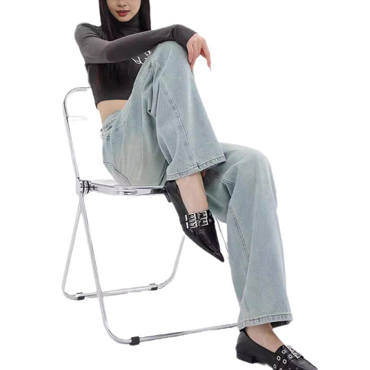 Damen Weit geschnittene Hochbundjeans im modischen Vintage-Look EB