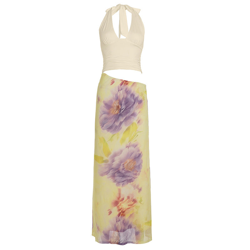 Damen Maxikleid mit floralem Design und verstellbarem Halterträger EB