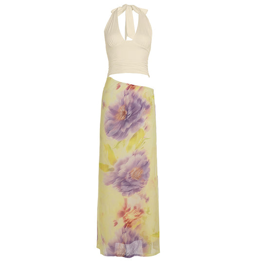 Damen Maxikleid mit floralem Design und verstellbarem Halterträger EB