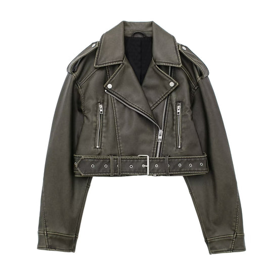 EB | Damen Lederjacke mit Reißverschluss und GürtelDetails