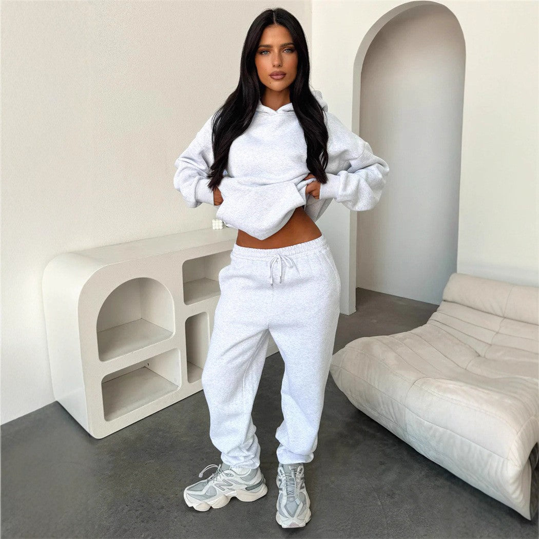 Damen Loungewear-Set mit oversized Kapuzenpullover und hochgeschnittener Kordelzug-Jogginghose aus Baumwollmischung EB