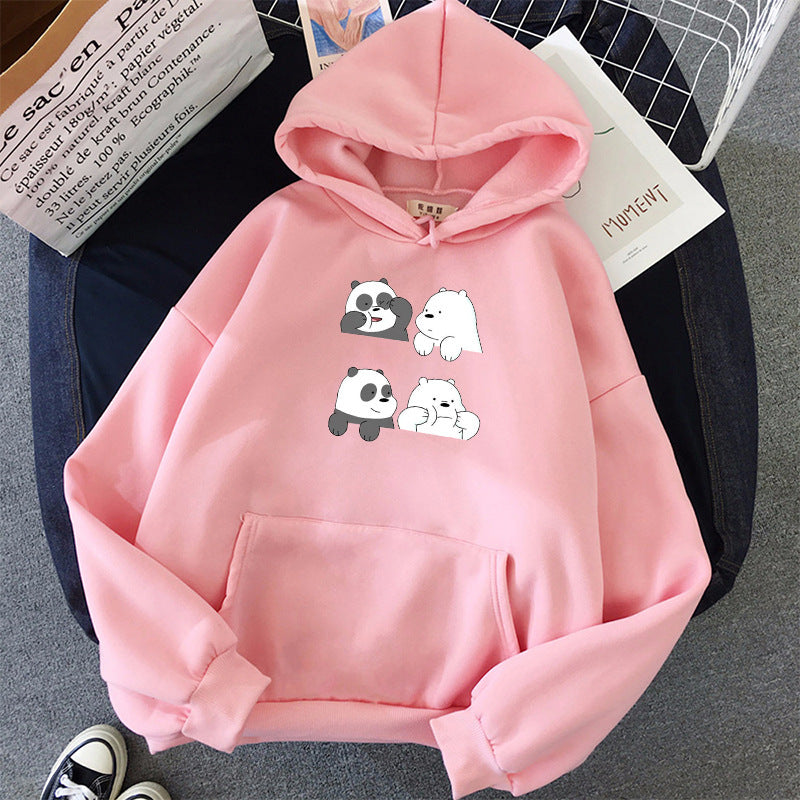 Unisex nan Kapuzenpullover mit niedlichem Comic-Tierprint, Kängurutasche und weichem Fleece-Innenfutter EB