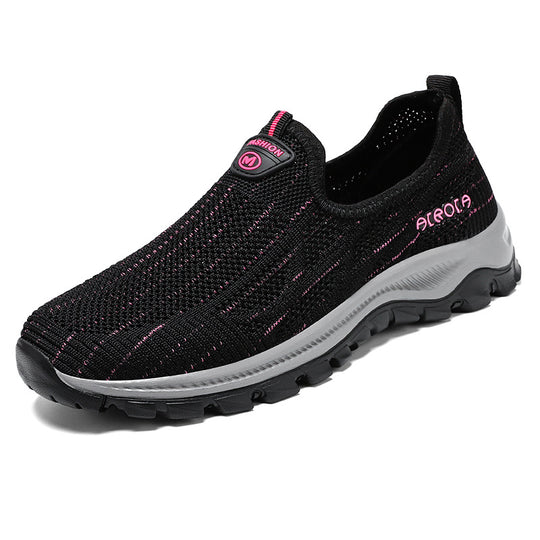 Damen Sportliche Slip-On Schnürschuhe mit atmungsaktiver Oberflächenstruktur und dämpfender Sohle EB