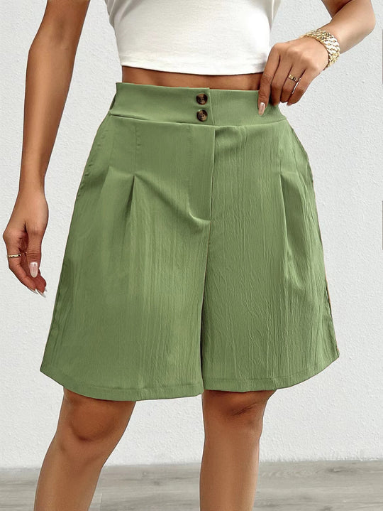 Damen modische Shorts mit hohem Bund und eleganten Faltendetails EB
