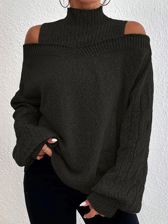 Damen Pullover mit schulterfreien Ärmeln und hohem Kragen EB