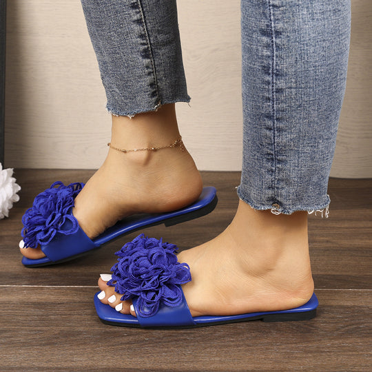 Damen elegante Slide-Sandalen mit floralen Applikationen EB