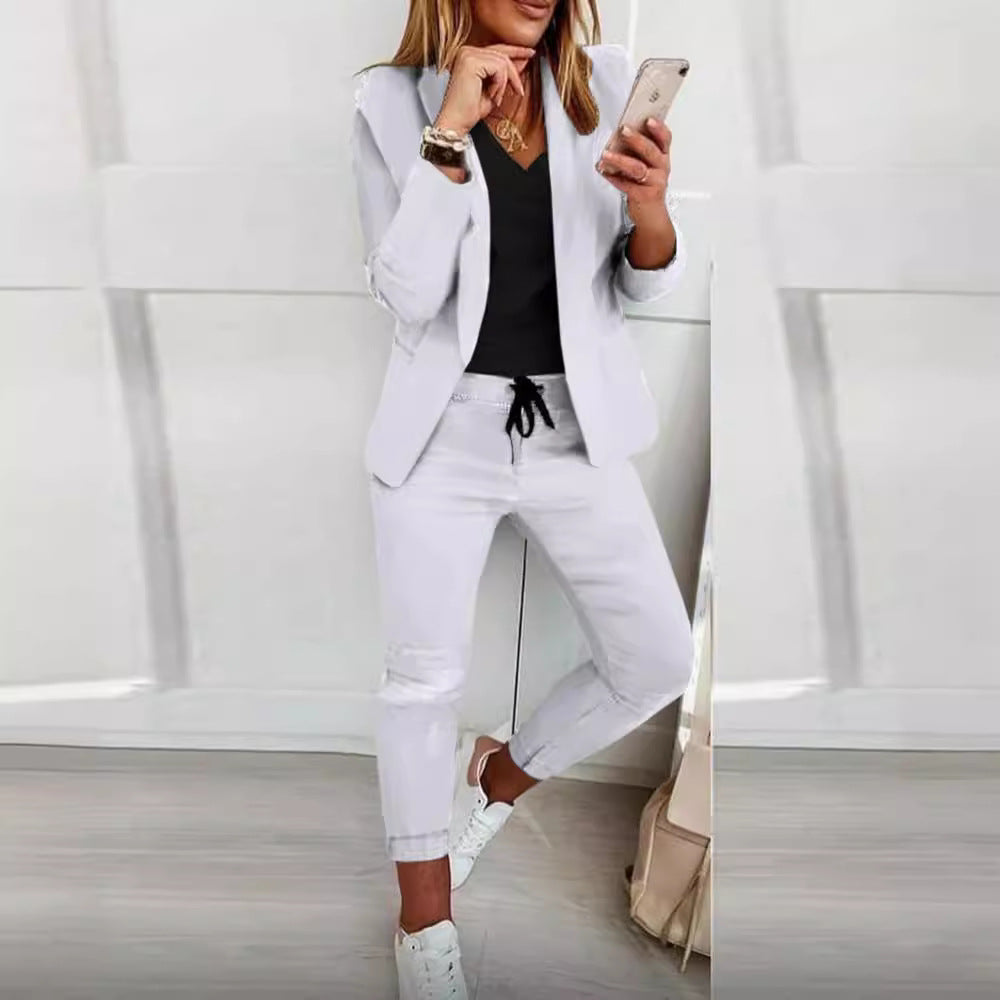 Damen nan zweiteiliges Blazer-Jogger-Set mit tailliertem Blazer und elastischer Bundhose EB