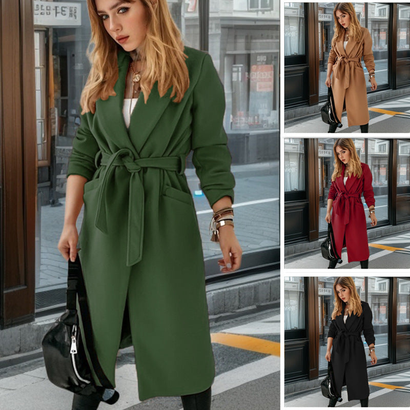Damen eleganter Trenchcoat mit Gürtel und praktischen Taschen EB