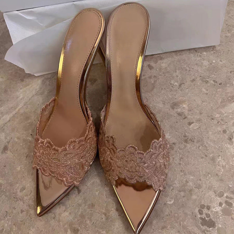 Damen Elegante und modische Slingback-Pumps mit floraler Spitze EB