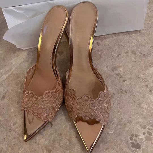 Damen Elegante und modische Slingback-Pumps mit floraler Spitze EB
