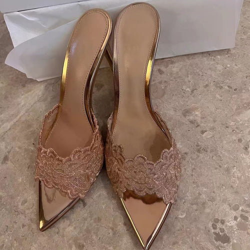 Damen Elegante und modische Slingback-Pumps mit floraler Spitze EB