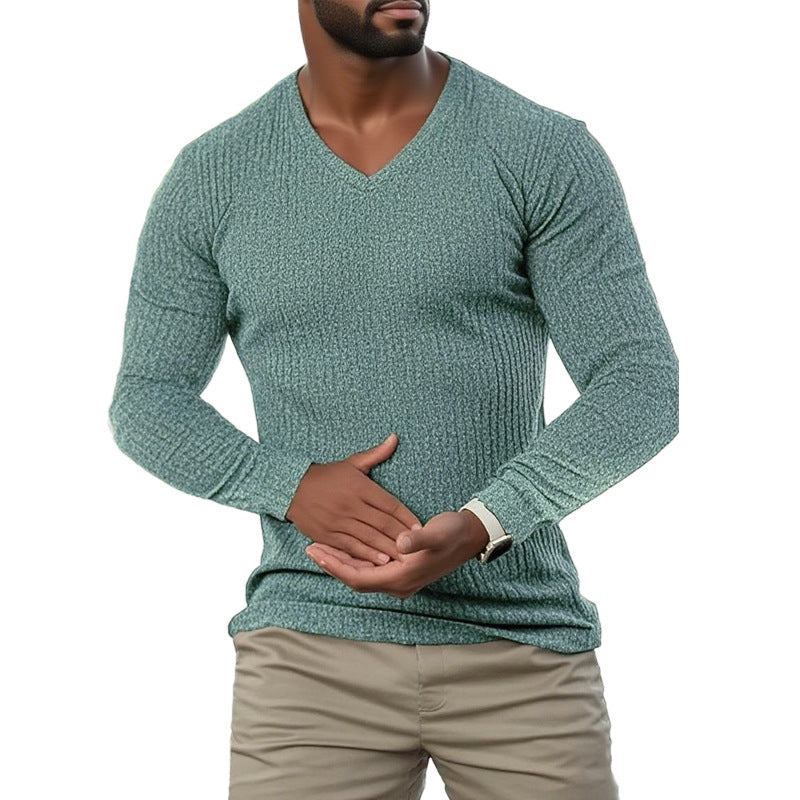 Herren elegantes V-Ausschnitt Pullover aus strukturiertem Strickmaterial EB