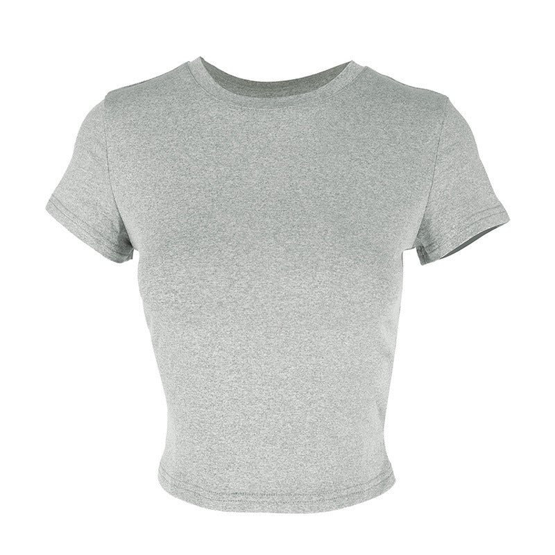 Damen figurbetontes Crop-Top mit Rundhalsausschnitt und elastischem Material EB