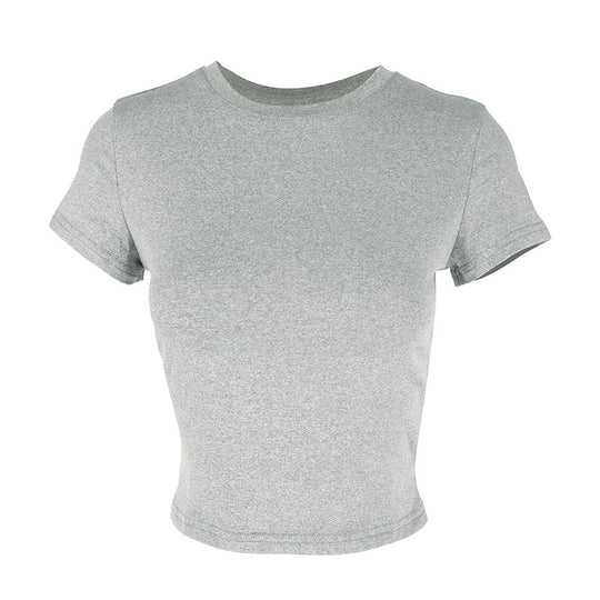 Damen figurbetontes Crop-Top mit Rundhalsausschnitt und elastischem Material EB