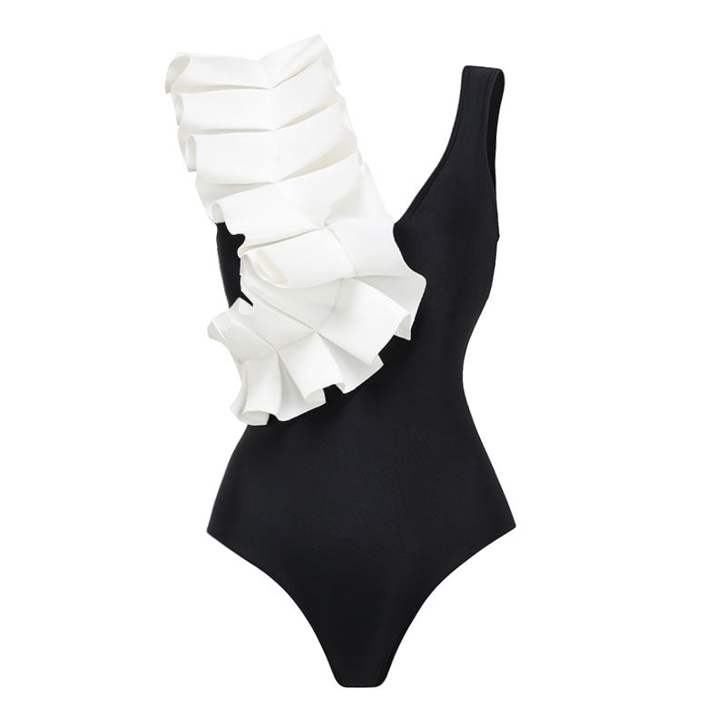 Damen Badeanzug Set mit modischem Wickelrock und eleganter Rüschen-Top EB
