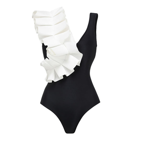 Damen Badeanzug Set mit modischem Wickelrock und eleganter Rüschen-Top EB