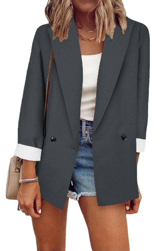 Damen modischer Blazer im Oversized-Schnitt mit tiefen Taschen und umgeschlagenen Ärmeln EB
