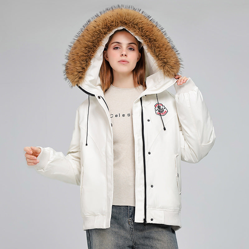 Damen Sportliche Pufferjacke mit abnehmbarem Kunstfellkragen und praktischen Taschen EB