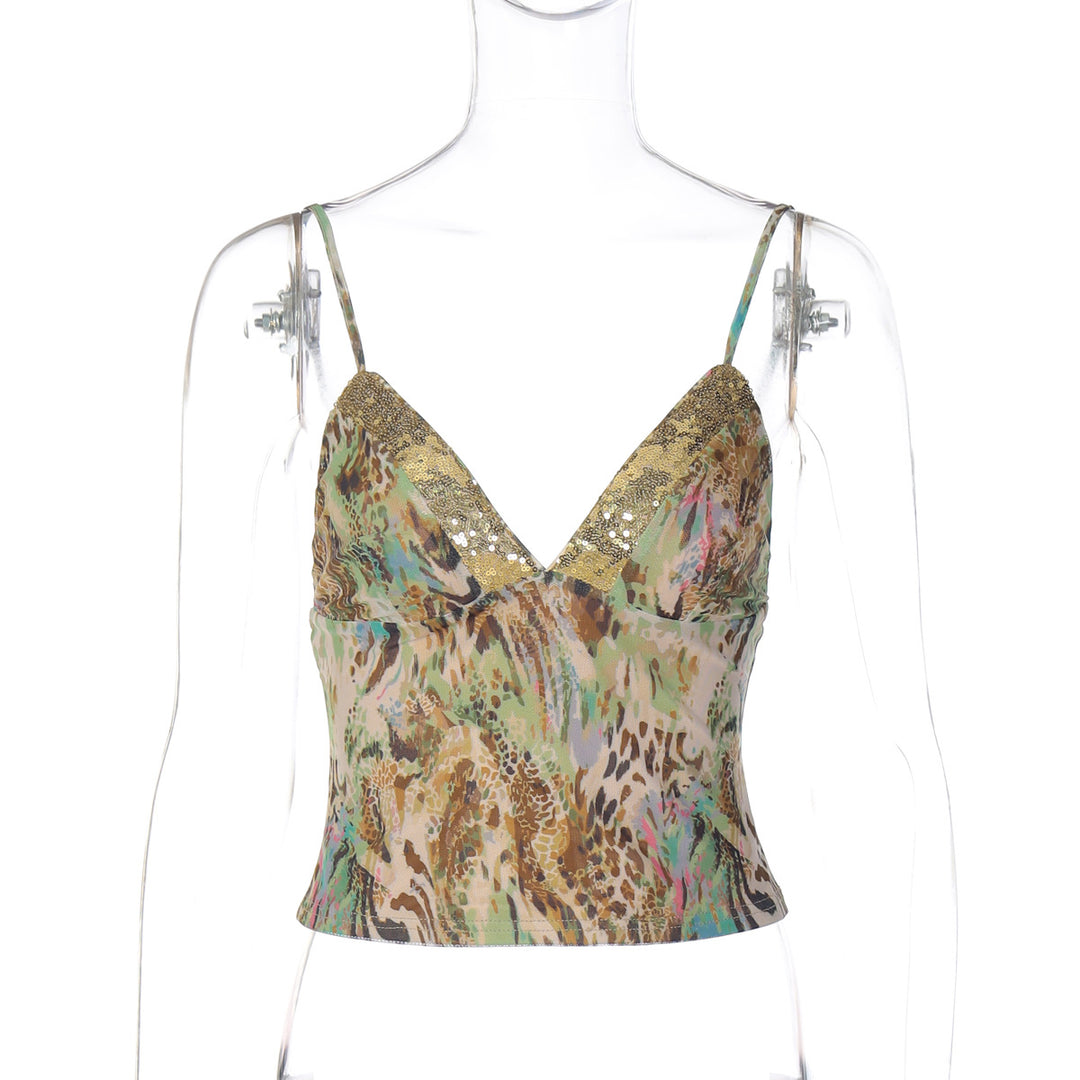 Damen Stilechtes Spaghetti-Top mit Glamourösen Pailletten EB