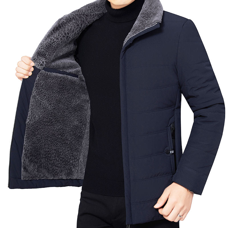 Herren Wattierte Winterjacke mit weichem Plüschfutter, Stehkragen und schmaler Steppung EB